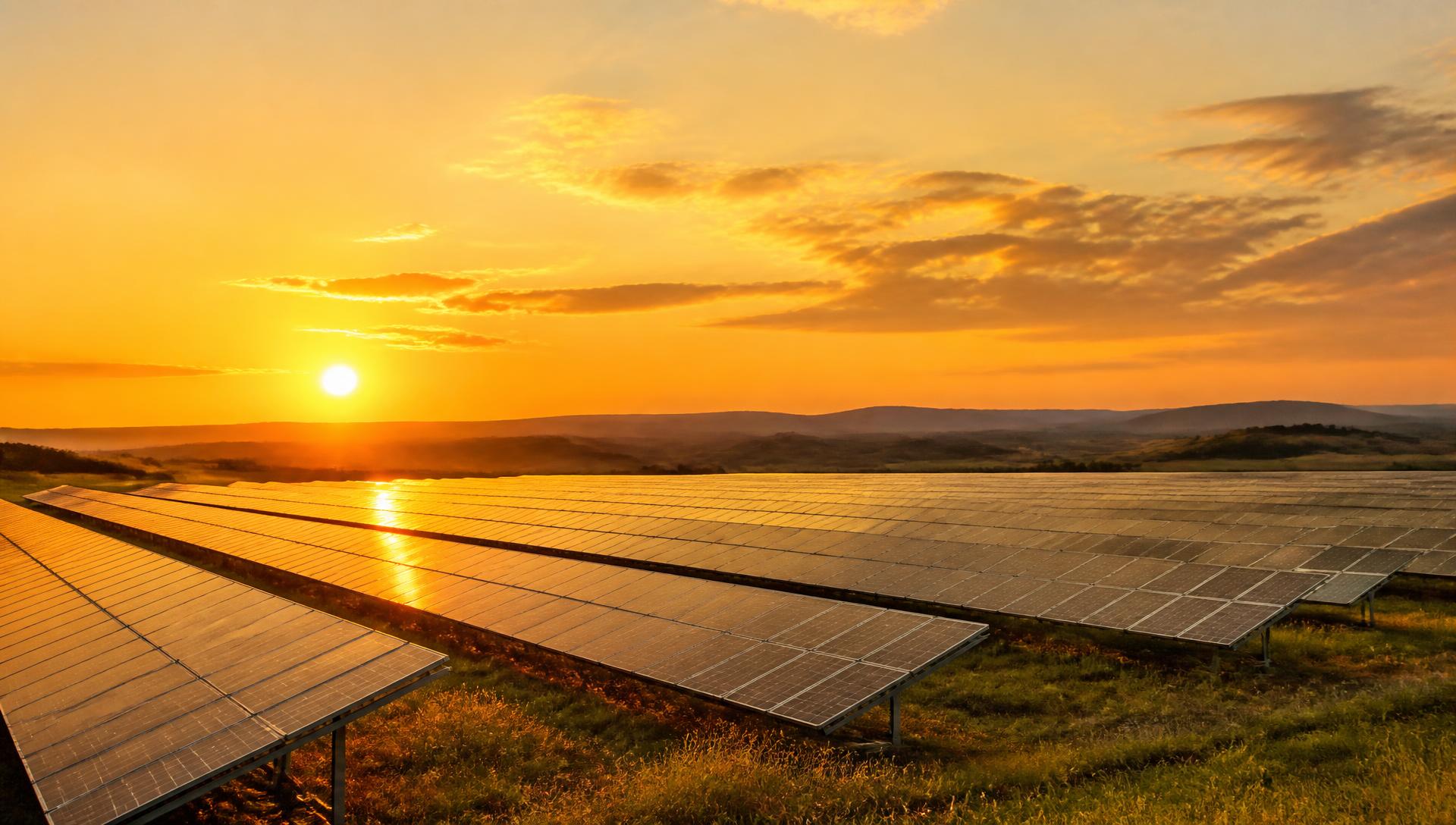 Impianto fotovoltaico al tramonto